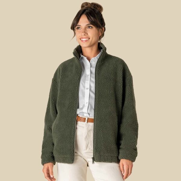 Spasso Unisex Sherpa Drop Shoulder Full Zip Sweat Jacket Thumbnail